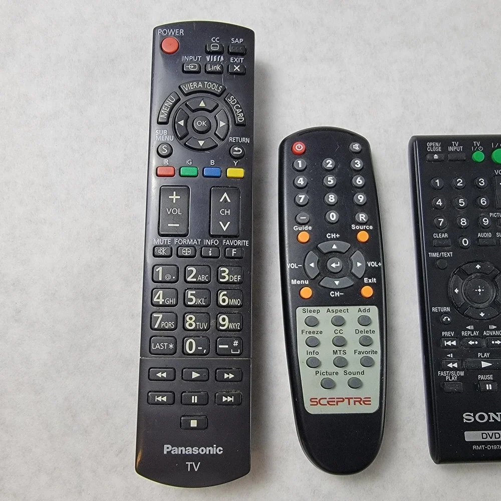 Lot of 5‎ TV DVD Remote Controls Sony Panasonic Sceptre